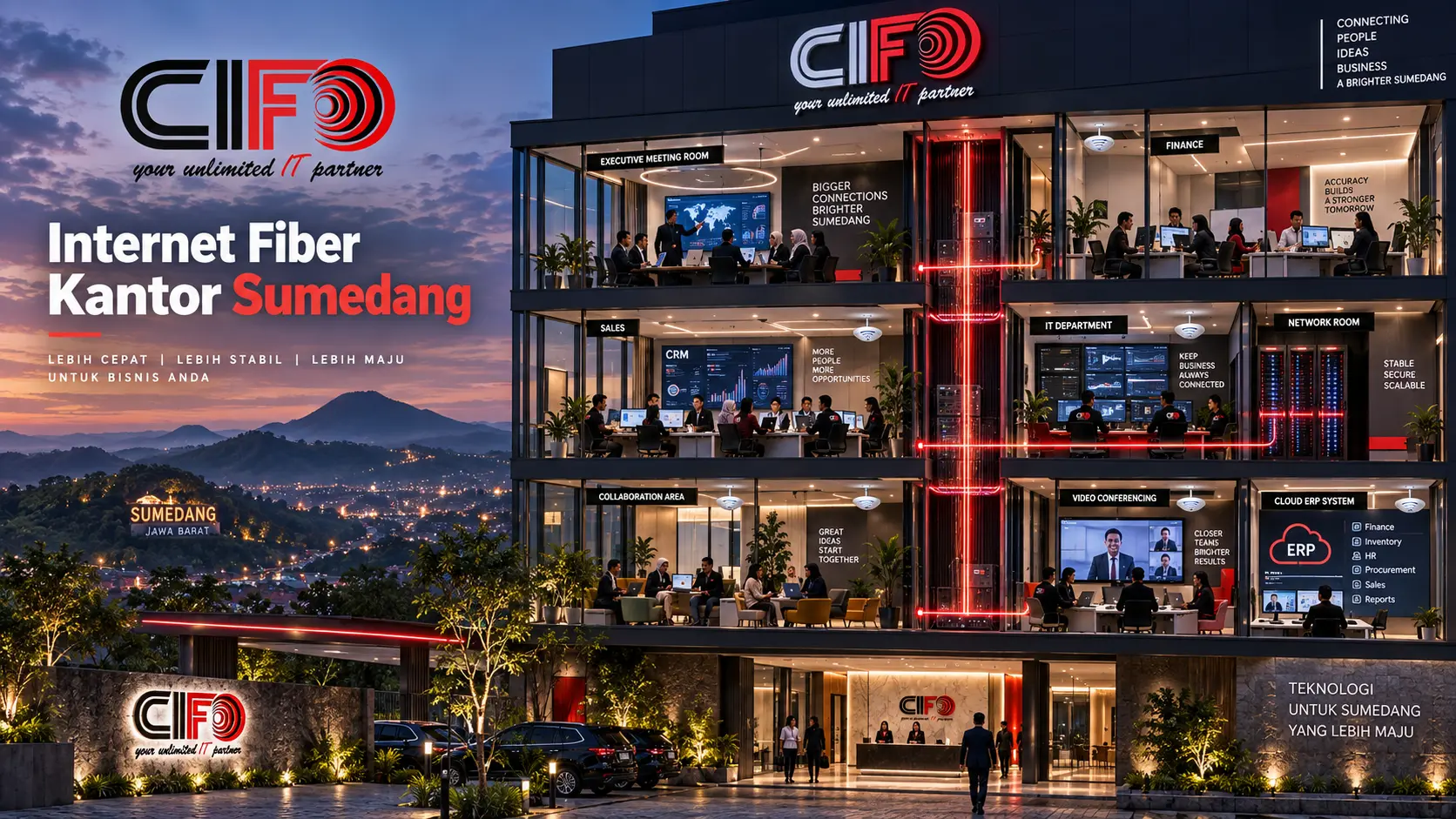 Backbone fiber optik CIFO untuk gedung kantor bertingkat di Sumedang.