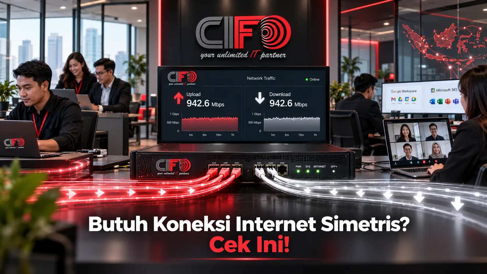 Koneksi internet simetris dengan upload dan download seimbang untuk kebutuhan bisnis.