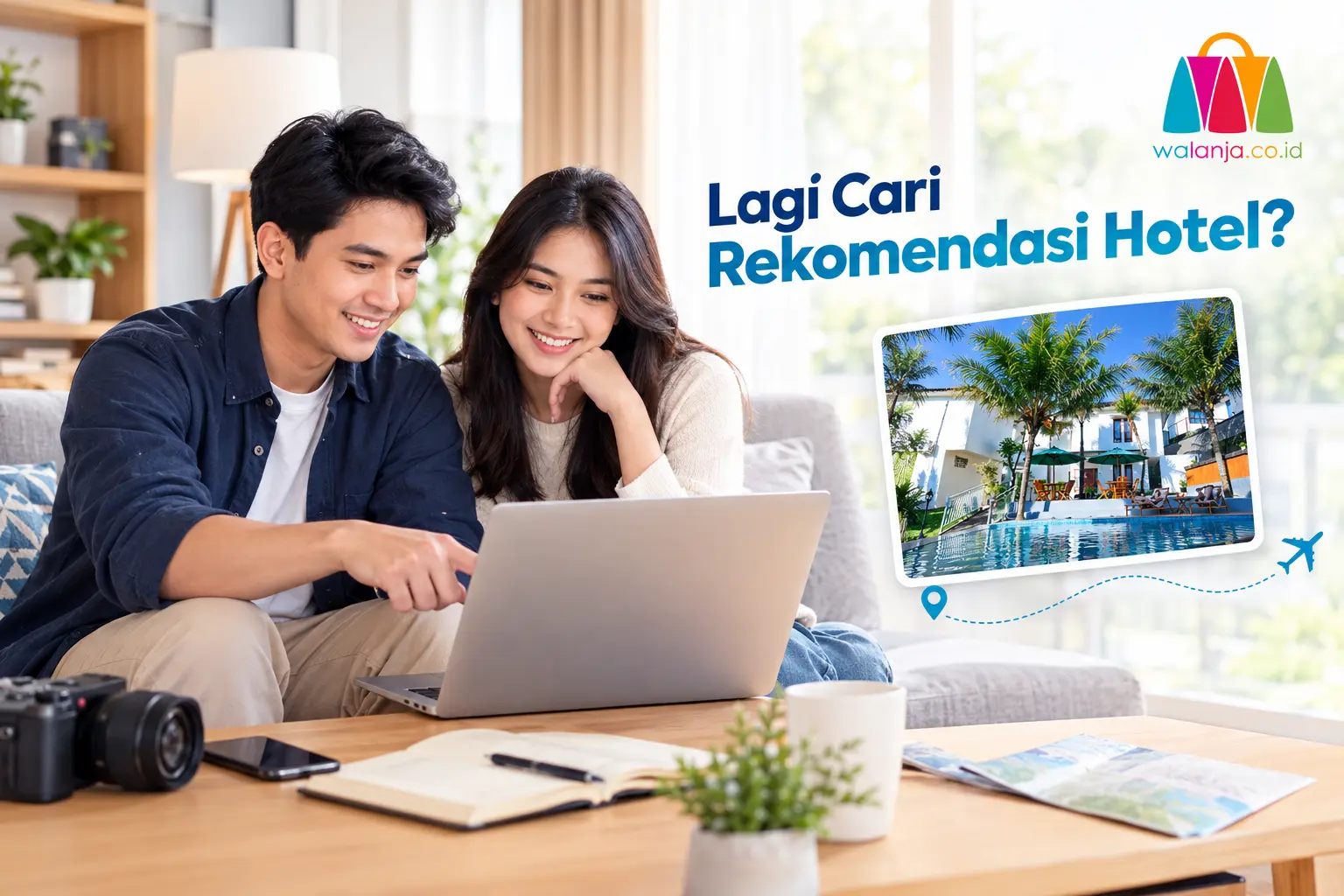 Wisatawan Indonesia memeriksa lokasi hotel dan fasilitas kamar sebelum memesan penginapan.